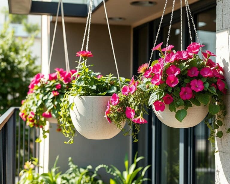 Blumenampeln aus Beton für stilvolle Akzente auf dem Balkon