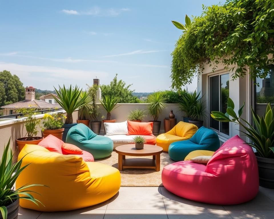 Outdoor-Sitzsäcke für flexible Loungemöbel auf der Terrasse