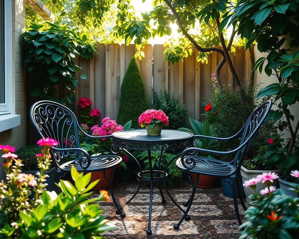 Platzsparende Metallmöbel im Garten