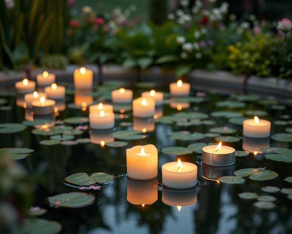 Schwimmkerzen für romantische Abende am Gartenteich