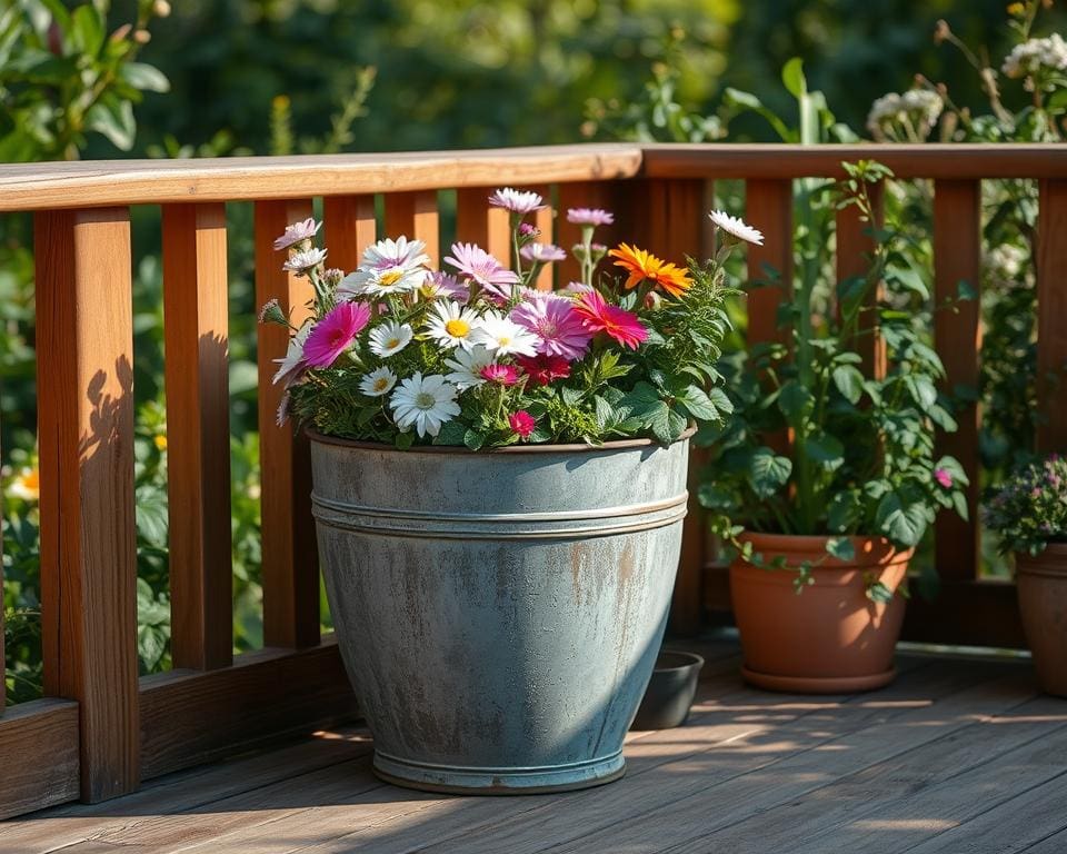 DIY-Blumenkübel aus Metall für rustikalen Chic auf der Terrasse