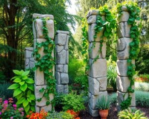 Rankhilfen aus Naturstein für eine stabile Begrünung im Garten