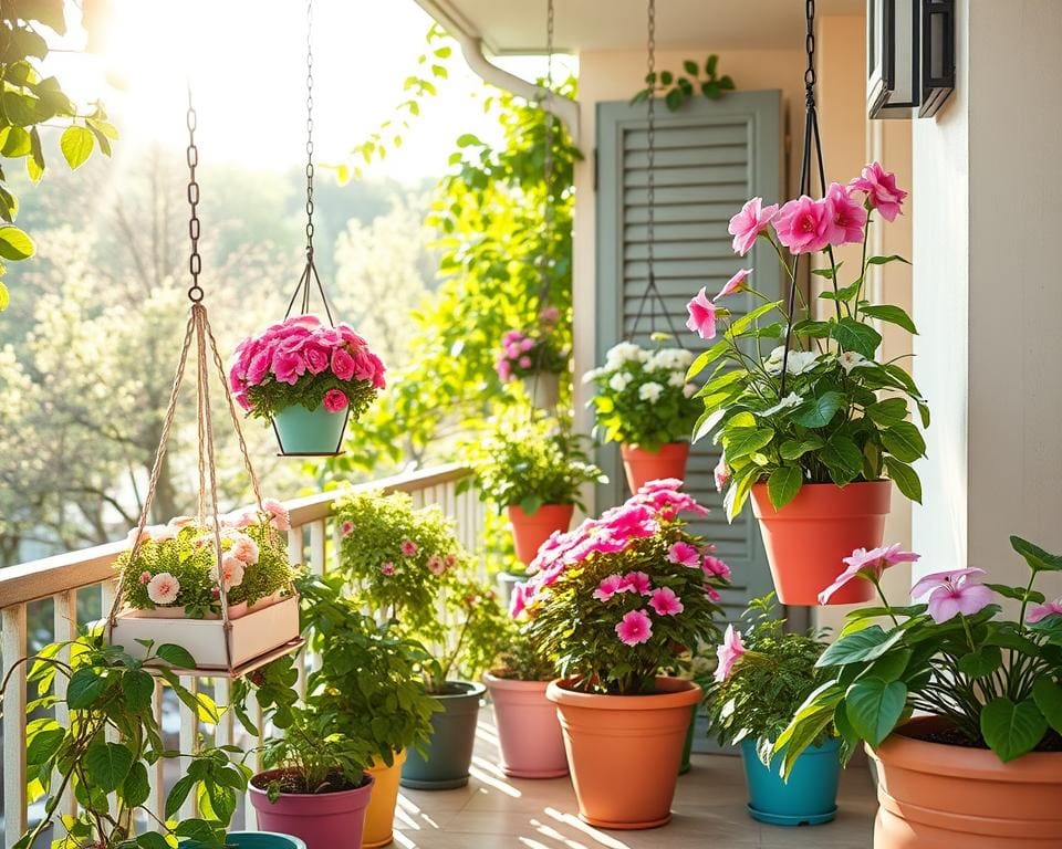 Blumenschaukeln als kreative Dekoration für Balkone