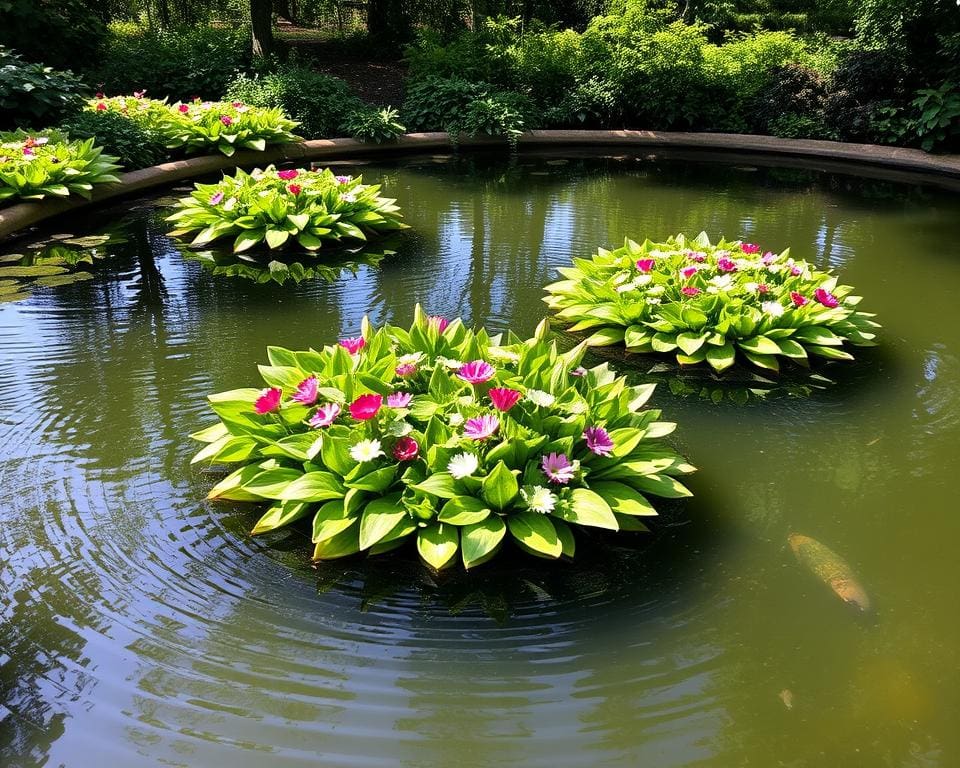 Schwimmende Pflanzeninseln für kleine Gartenteiche