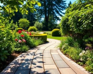 Wie plant man Gartenwege aus Holz oder Stein?