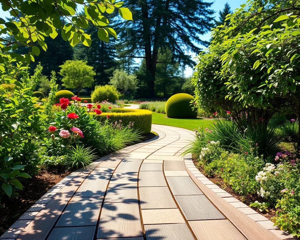 Wie plant man Gartenwege aus Holz oder Stein?